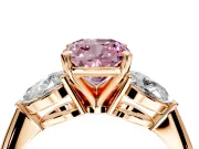 3 Stone Engagement Ring Setting for Fancy Pink Cushion Cut Center with Large Pear-Shaped Accents and Prong Head in Rose Gold
