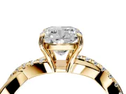 Crossover Engagement Ring Setting for Cushion Cut Center with Pave and Plain Strands and Prong Head in Yellow Gold