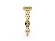 Solitaire Engagement Ring Setting for Fancy Yellow Emerald Cut Center with Accented Twist Band and Leaf Prong Head in Yellow Gold