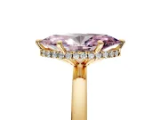 Hidden Halo Engagement Ring Setting for Fancy Pink Marquise Center with Plain Band and Tall Prong Head in Yellow Gold