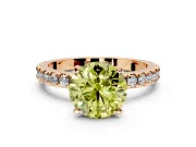 Solitaire Engagement Ring Setting for Fancy Yellow Round Cut Center with Fine Pave Band and Claw Prong Head in Rose Gold