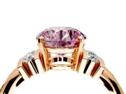 Solitaire Engagement Ring Setting for Fancy Pink Round Cut Center with Grooved Bar Accent Band and Prong Head in Rose Gold
