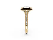Halo Engagement Ring Setting for Princess Cut Center with Milgrain Pave Band and Bezel Head in Yellow Gold