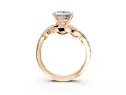 Solitaire Engagement Ring Setting for Princess Cut Center with Pave Bypass Twist Band and Prong Head in Rose Gold