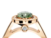 Halo Engagement Ring Setting for Fancy Green Pear-Shaped Center with Outer Bezel Rim, Pave Band and Prong Head in Rose Gold