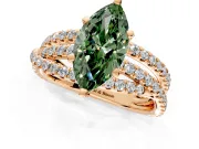 Solitaire Engagement Ring Setting for Fancy Green Marquise Center with Woven 3-Strand Pave Band and Prong Head in Rose Gold