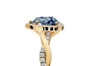 Halo Engagement Ring Setting for Fancy Blue Heart-Shaped Center with Pave and Plain Twist Band and Prong Head in Yellow Gold