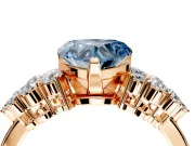 Cluster Engagement Ring Setting for Fancy Blue Heart-Shaped Center with 2-Row Shoulder Clusters and Prong Head in Rose Gold