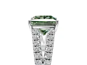 Solitaire Engagement Ring Setting for Fancy Green Princess Cut Center with Pave Split Shank and Prong Head in White Gold