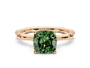 Solitaire Engagement Ring Setting for Fancy Green Cushion Cut Center with Bamboo Band and Prong Head in Rose Gold