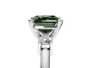3 Stone Engagement Ring Setting for Fancy Green Asscher Cut Center with Wide Plain Band and Prong Head in White Gold