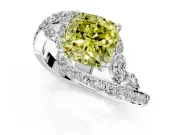Solitaire Engagement Ring Setting for Fancy Yellow Cushion Cut Center with Filigree Band and Prong Head in White Gold