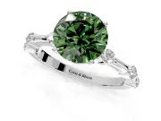 Solitaire Engagement Ring Setting for Fancy Green Round Cut Center with Bezel Station Band and Prong Head in Platinum