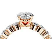 Shared-Prong Engagement Ring Setting for Oval Center with Graduated Accents and Prong Head in Rose Gold