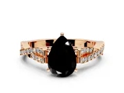 Solitaire Engagement Ring Setting for Fancy Black Pear-Shaped Center with Twisted Pave Split Shank and Prong Head in Rose Gold