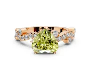 Solitaire Engagement Ring Setting for Fancy Yellow Heart-Shaped Center with Bar-Station Pave Twist and Prong Head in Rose Gold