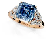Leaf Cluster Engagement Ring Setting for Fancy Blue Asscher Cut Center with Marquise Accents and Prong Head in Rose Gold