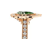 Halo Engagement Ring Setting for Fancy Green Pear-Shaped Center with Milgrain Pave Band and Bezel Head in Rose Gold