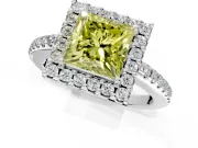 Pave Halo Engagement Ring Setting for Fancy Yellow Princess Cut Center with Single Row Pave Band and Prong Head in Sterling Silver