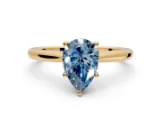 Solitaire Engagement Ring Setting for Fancy Blue Pear-Shaped Center with Narrow Cathedral Band and Prong Head in Yellow Gold