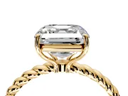 Solitaire Engagement Ring Setting for Asscher Cut Center with Plain Twisted Rope Band and Prong Head in Yellow Gold