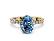 Open Basket Engagement Ring Setting for Fancy Blue Oval Center with Pave Band and Prong Head in Yellow Gold