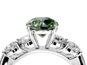 5 Stone Engagement Ring Setting for Fancy Green Round Cut Center with Graduated Accents and Prong Head in Sterling Silver