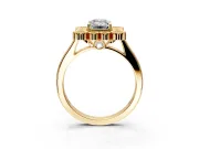 Cluster Halo Engagement Ring Setting for Emerald Cut Center with Milgrain Bezel Accents and Prong Head in Yellow Gold