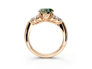 Cluster Engagement Ring Setting for Fancy Green Heart-Shaped Center with Round Cut Accent Frame and Prong Head in Rose Gold