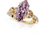 Leaf Motif Engagement Ring Setting for Fancy Pink Marquise Center with Pave Band and Prong Head in Yellow Gold