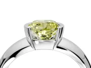 Tension Engagement Ring Setting for Fancy Yellow Cushion Cut Center with Wide Flat Band and Tension Head in White Gold