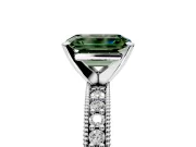 Milgrain Pave Engagement Ring Setting for Fancy Green Emerald Cut Center with Accent Band and Prong Head in Platinum