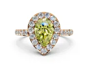 Halo Engagement Ring Setting for Fancy Yellow Pear-Shaped Center with Heart-Shaped Openwork, Pave Band and Prong Head in Rose Gold