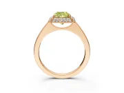 Halo Engagement Ring Setting for Fancy Yellow Cushion Cut Center with Plain Tapered Band and Prong Head in Rose Gold