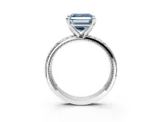 Solitaire Engagement Ring Setting for Fancy Blue Asscher Cut Center with Scrollwork Band and Prong Head in White Gold