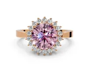 Starburst Halo Engagement Ring Setting for Fancy Pink Round Cut Center with Flat Cathedral Band and Prong Head in Rose Gold