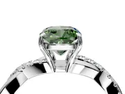 Crossover Engagement Ring Setting for Fancy Green Cushion Cut Center with Pave and Plain Strands and Prong Head in Platinum