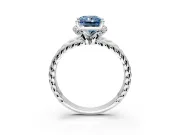 Halo Engagement Ring Setting for Fancy Blue Radiant Cut Center with Rope Twist Split Shank and Prong Head in White Gold