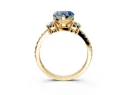3 Stone Engagement Ring Setting for Fancy Blue Heart-Shaped Center with Round Cut Side Accents and Prong Head in Yellow Gold