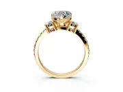 3 Stone Engagement Ring Setting for Heart-Shaped Center with Round Cut Side Accents and Prong Head in Yellow Gold