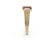 Solitaire Engagement Ring Setting for Fancy Pink Emerald Cut Center with Accented Split Shank and Prong Head in Yellow Gold