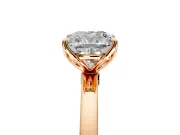 Solitaire Engagement Ring Setting for Cushion Cut Center with Thin Rounded Plain Band and Prong Head in Rose Gold