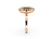 Halo Engagement Ring Setting for Fancy Green Asscher Cut Center with Milgrain Bezel Rim, Plain Band and Prong Head in Rose Gold