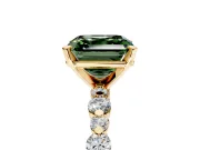 Solitaire Engagement Ring Setting for Fancy Green Asscher Cut Center with Alternating Size Accents and Prong Head in Yellow Gold