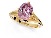Solitaire Engagement Ring Setting for Fancy Pink Oval Center with Milgrain Cathedral Band and Prong Head in Yellow Gold