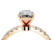 Open Basket Engagement Ring Setting for Emerald Cut Center with Pave Band and Prong Head in Rose Gold