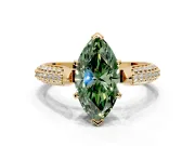 Solitaire Engagement Ring Setting for Fancy Green Marquise Center with Multi-Row Accents and Prong Head in Yellow Gold