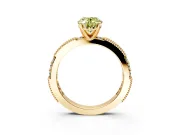 Solitaire Engagement Ring Setting for Fancy Yellow Oval Center with Milgrain-Edged Pave Band and Prong Head in Yellow Gold