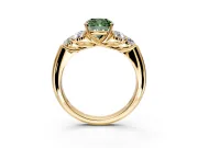 Cluster Engagement Ring Setting for Fancy Green Cushion Cut Center with Round Cut Accent Frame and Prong Head in Yellow Gold