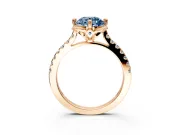 Floral Engagement Ring Setting for Fancy Blue Round Cut Center with Pave Band and Floral Prong Head in Rose Gold